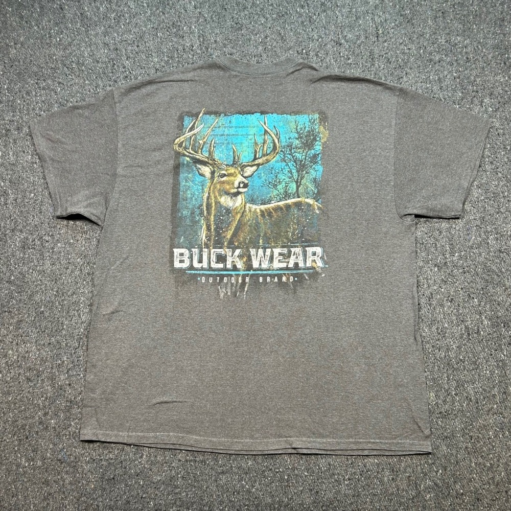 Buck Wear Deer Graphic TShirt Sz 2XL Mens Gray Outdoor Hunting Wildlife Tee